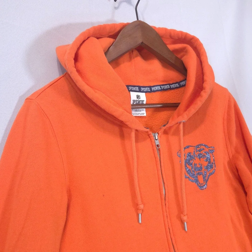 Victoria's Secret PINK Chicago Bears Hoodie S Bling Full Zip Orange Y2K NFL Cozy - Picture 4 of 16
